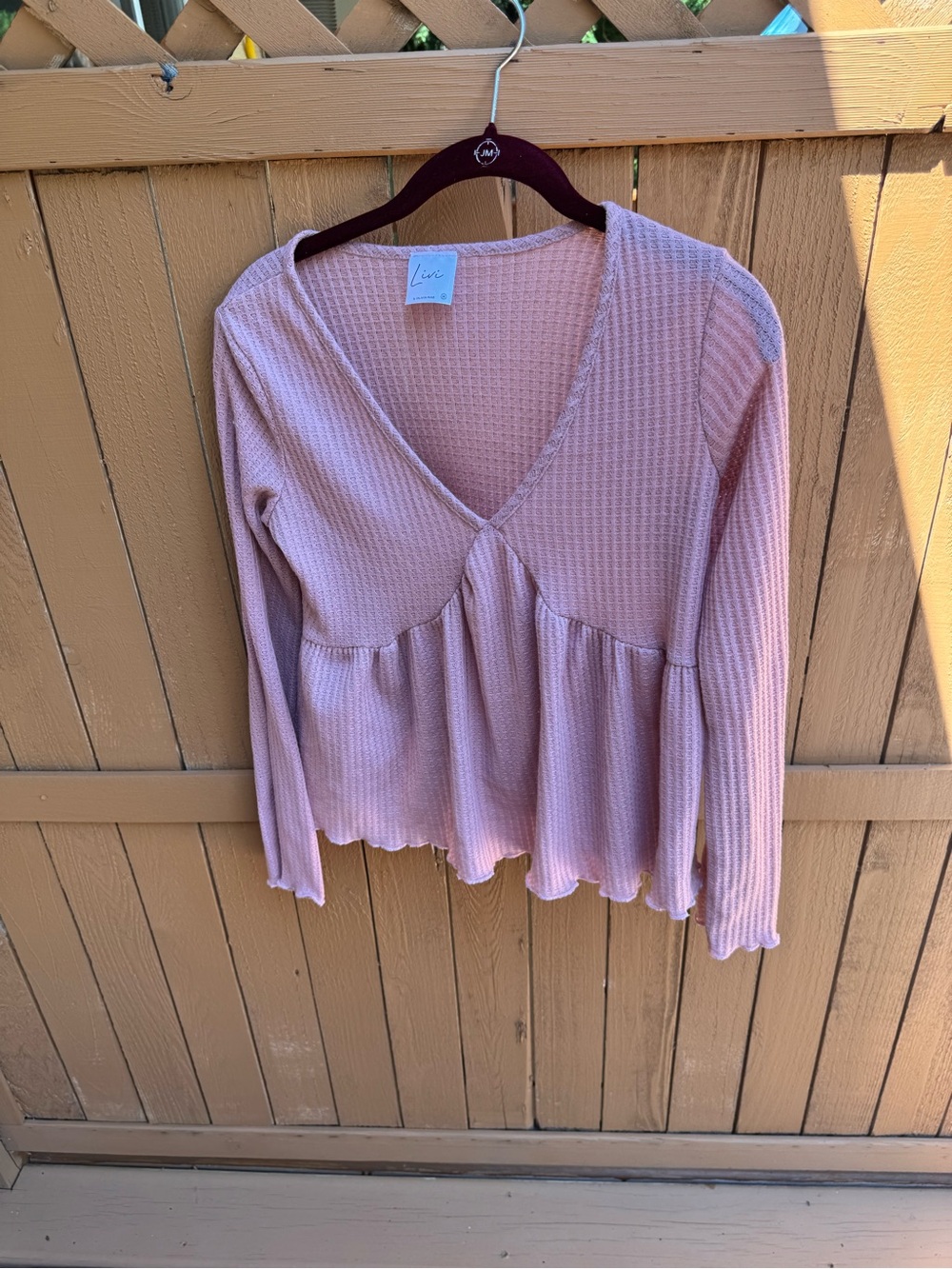 Livi by Olivia Rae Dusty Rose Waffle Knit V-Neck Peplum Long Sleeve Top